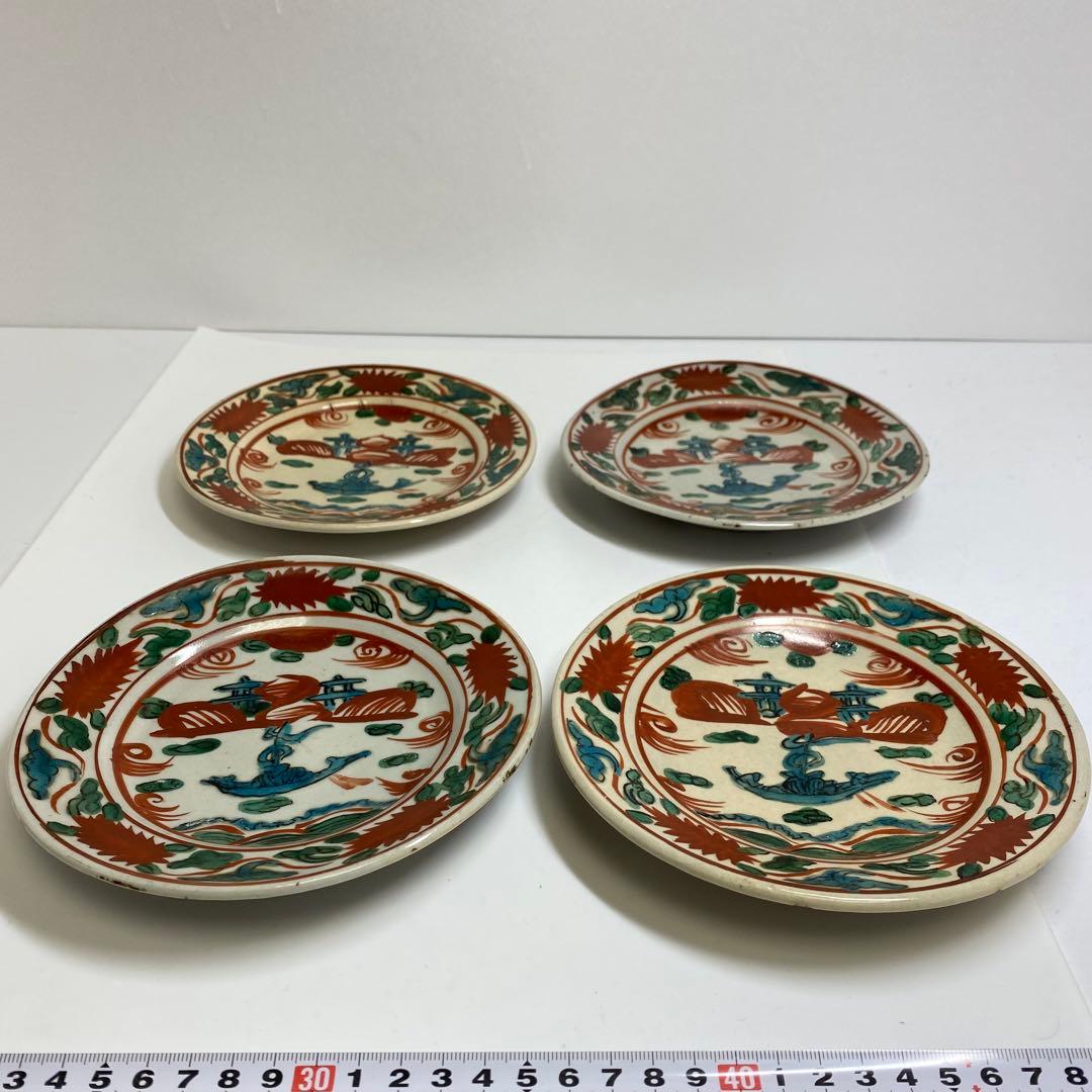 専用　江戸後期　西浦焼呉州赤絵中皿4枚　w16.4cm 東K7-1222①タトサ