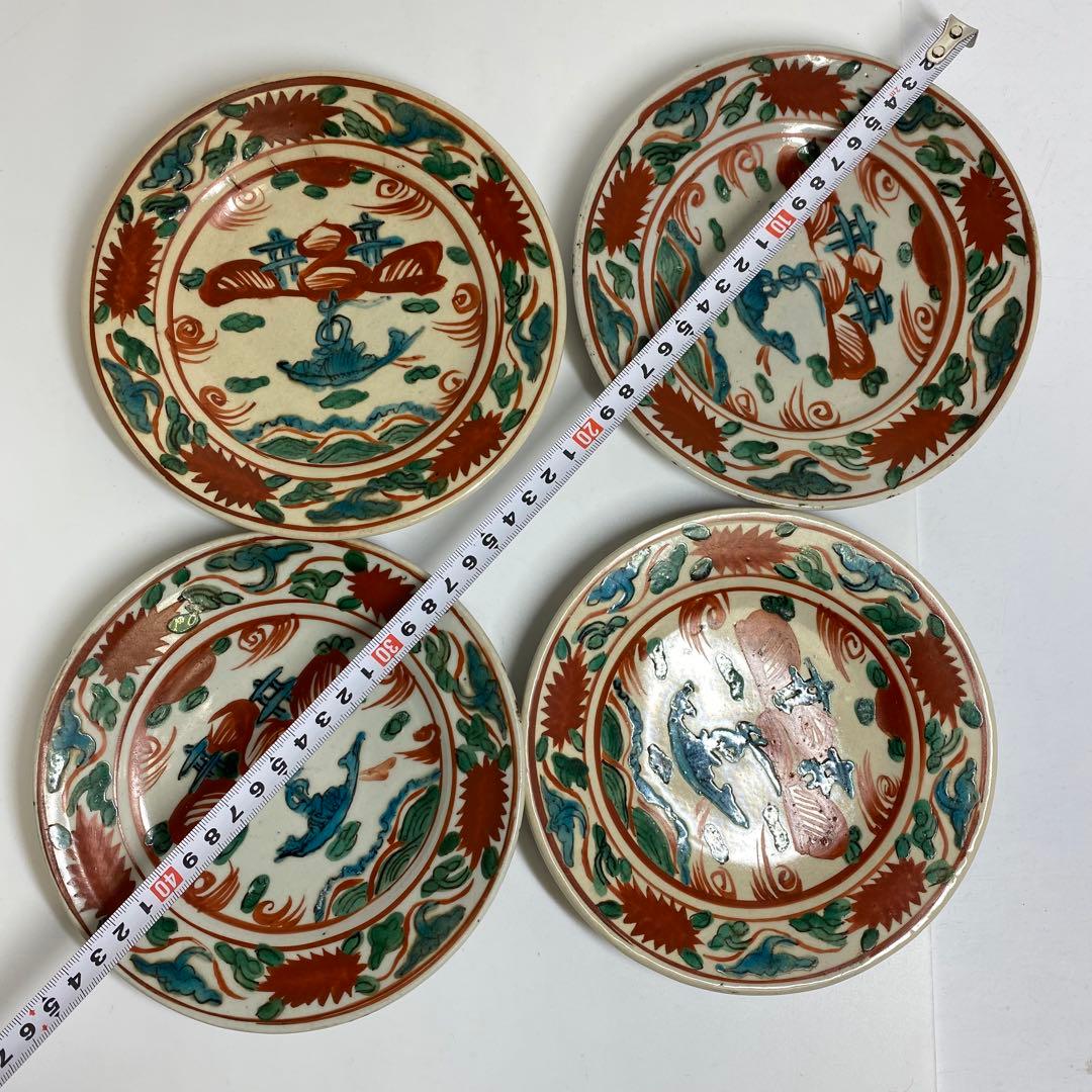 専用　江戸後期　西浦焼呉州赤絵中皿4枚　w16.4cm 東K7-1222①タトサ