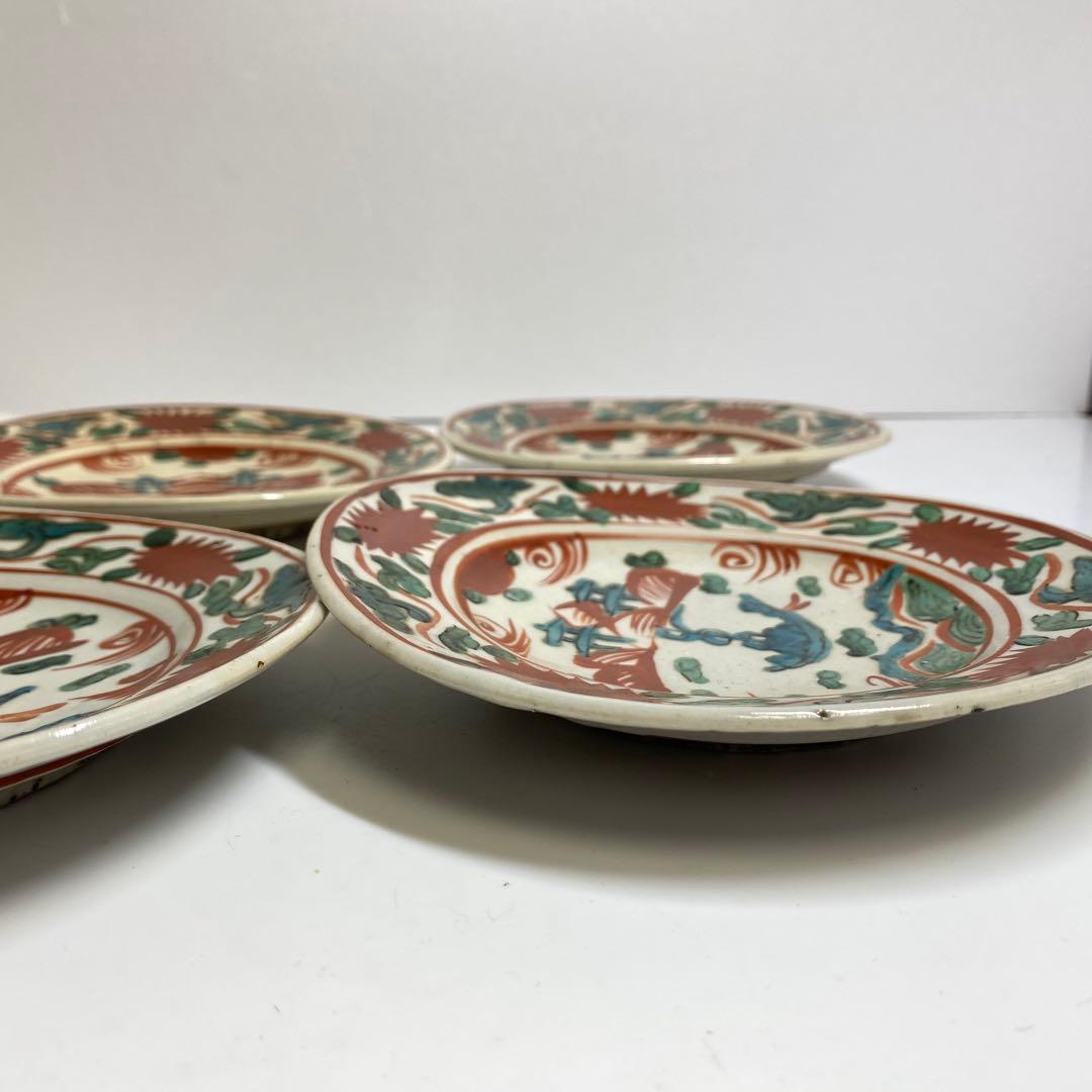 専用　江戸後期　西浦焼呉州赤絵中皿4枚　w16.4cm 東K7-1222①タトサ