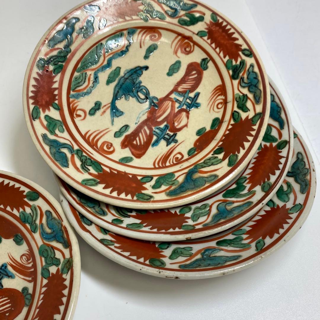 専用　江戸後期　西浦焼呉州赤絵中皿4枚　w16.4cm 東K7-1222①タトサ