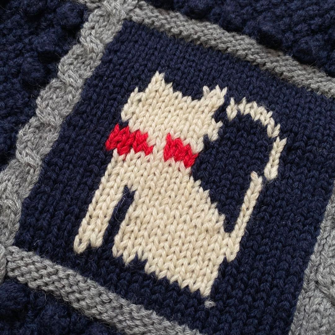 レトロ 立体 刺繍 ポンポン ニット カーディガン 古着 昭和 ビンテージ