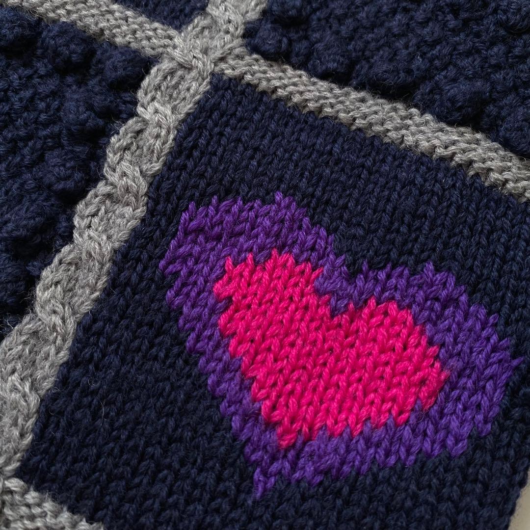 レトロ 立体 刺繍 ポンポン ニット カーディガン 古着 昭和 ビンテージ