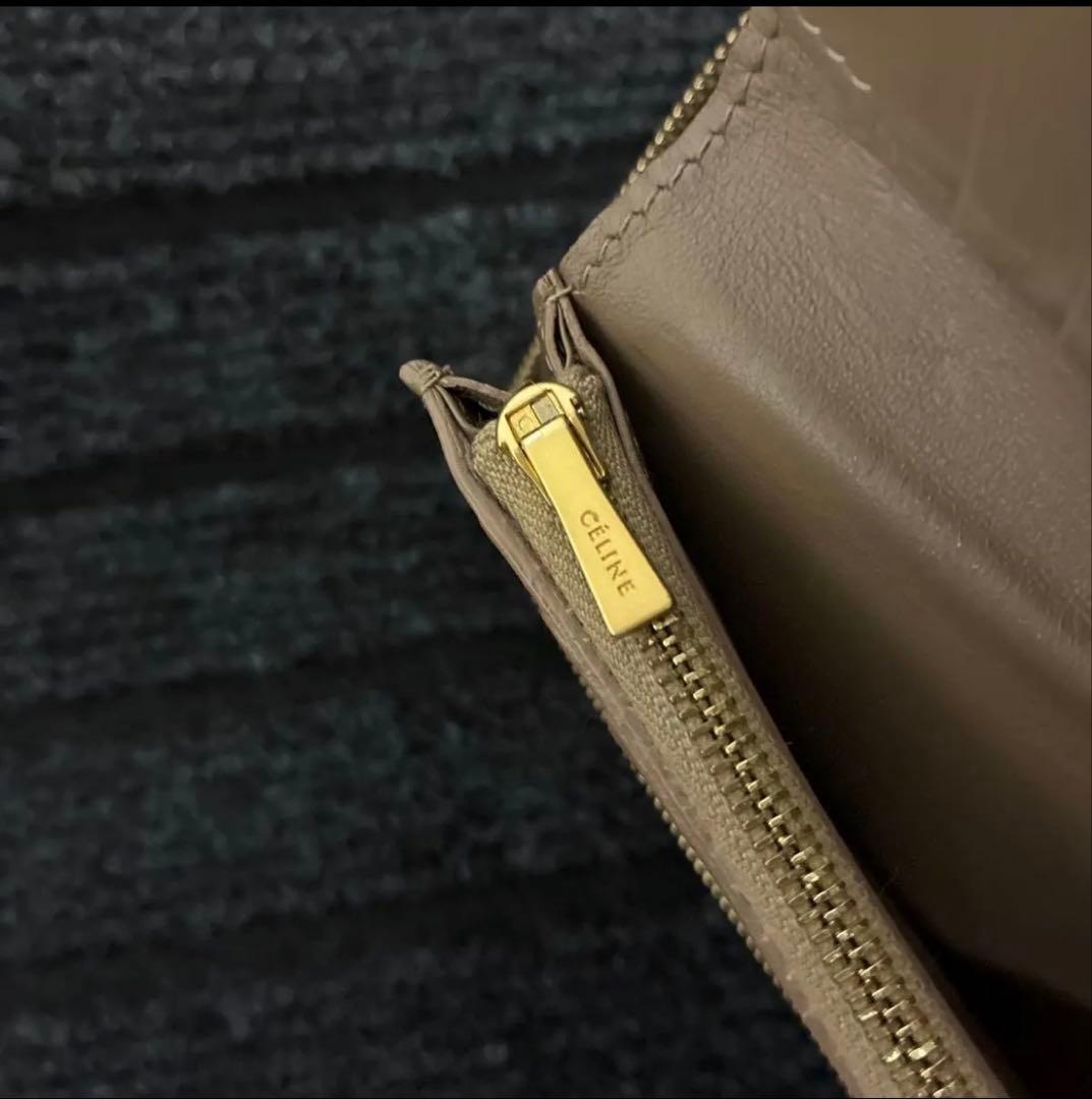 CELINE セリーヌ ラウンドファスナー レザー折財布 二つ折り財布グレージュ