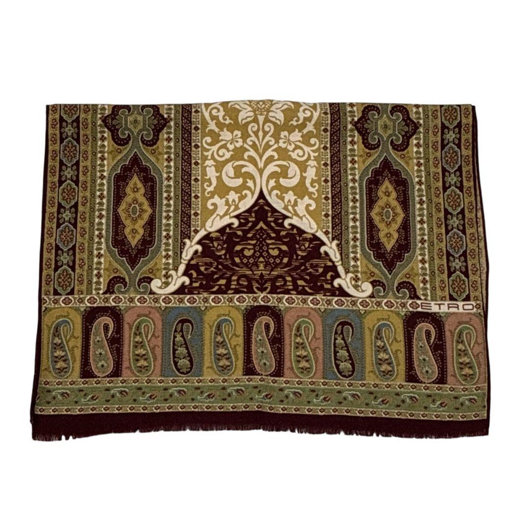 【美品】ETRO エトロ ペイズリー柄 ロゴ 大判ストール スカーフ