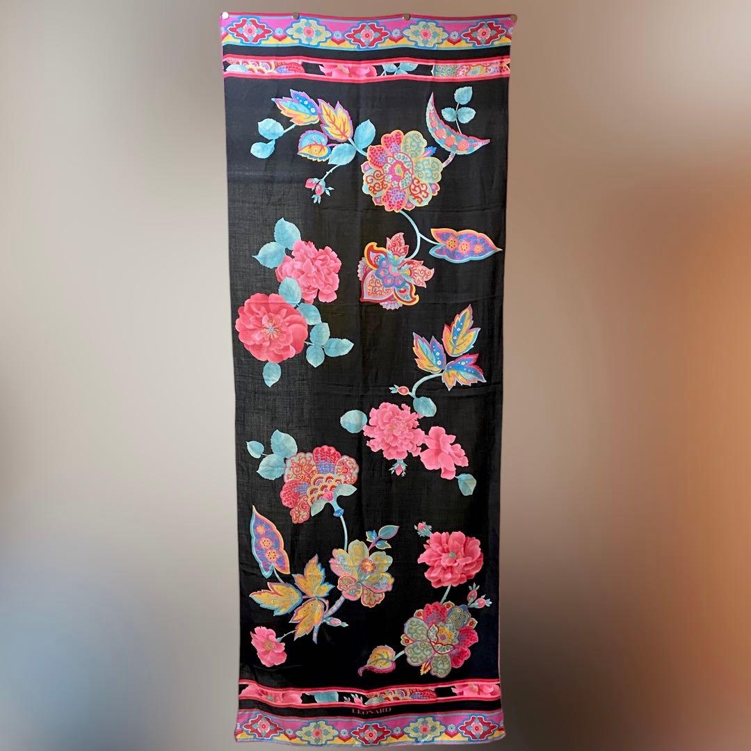 LEONARD カシミヤ混 大判シルクストール カシシル 花柄 カシミア ピンク