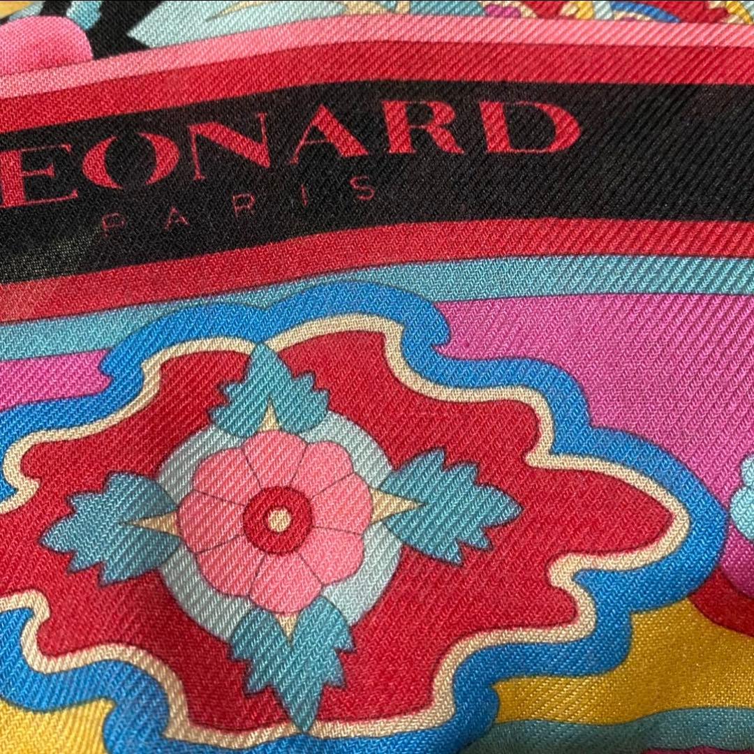 LEONARD カシミヤ混 大判シルクストール カシシル 花柄 カシミア ピンク