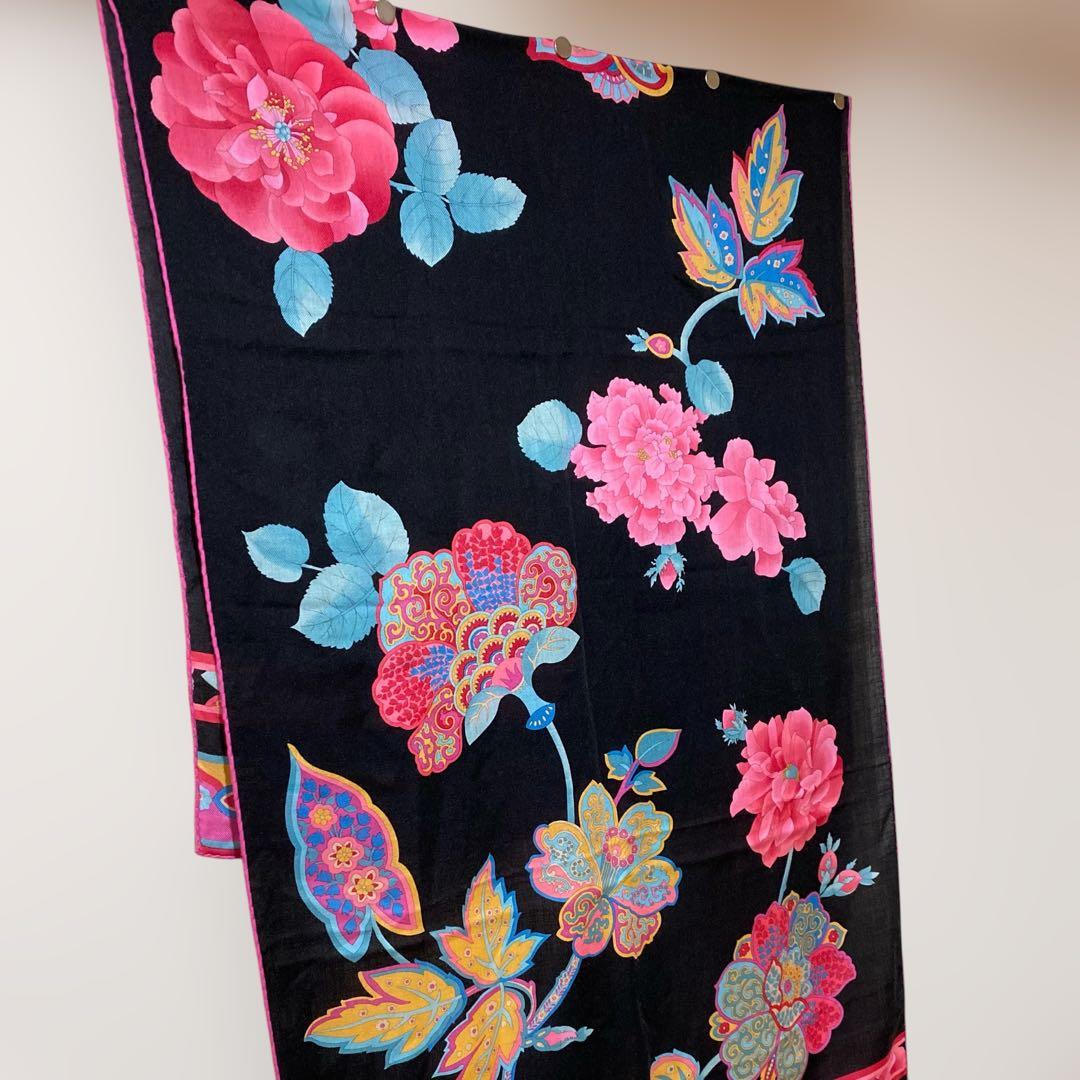 LEONARD カシミヤ混 大判シルクストール カシシル 花柄 カシミア ピンク