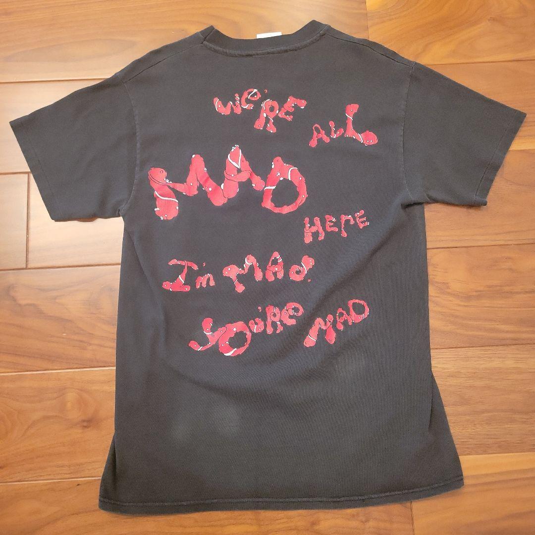 90s チェシャ猫Tシャツ 黒　不思議の国のアリス　M