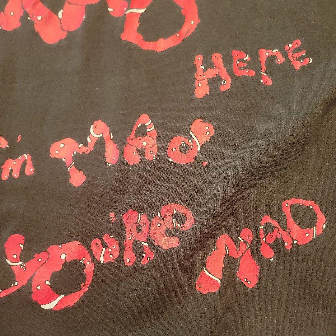 90s チェシャ猫Tシャツ 黒　不思議の国のアリス　M