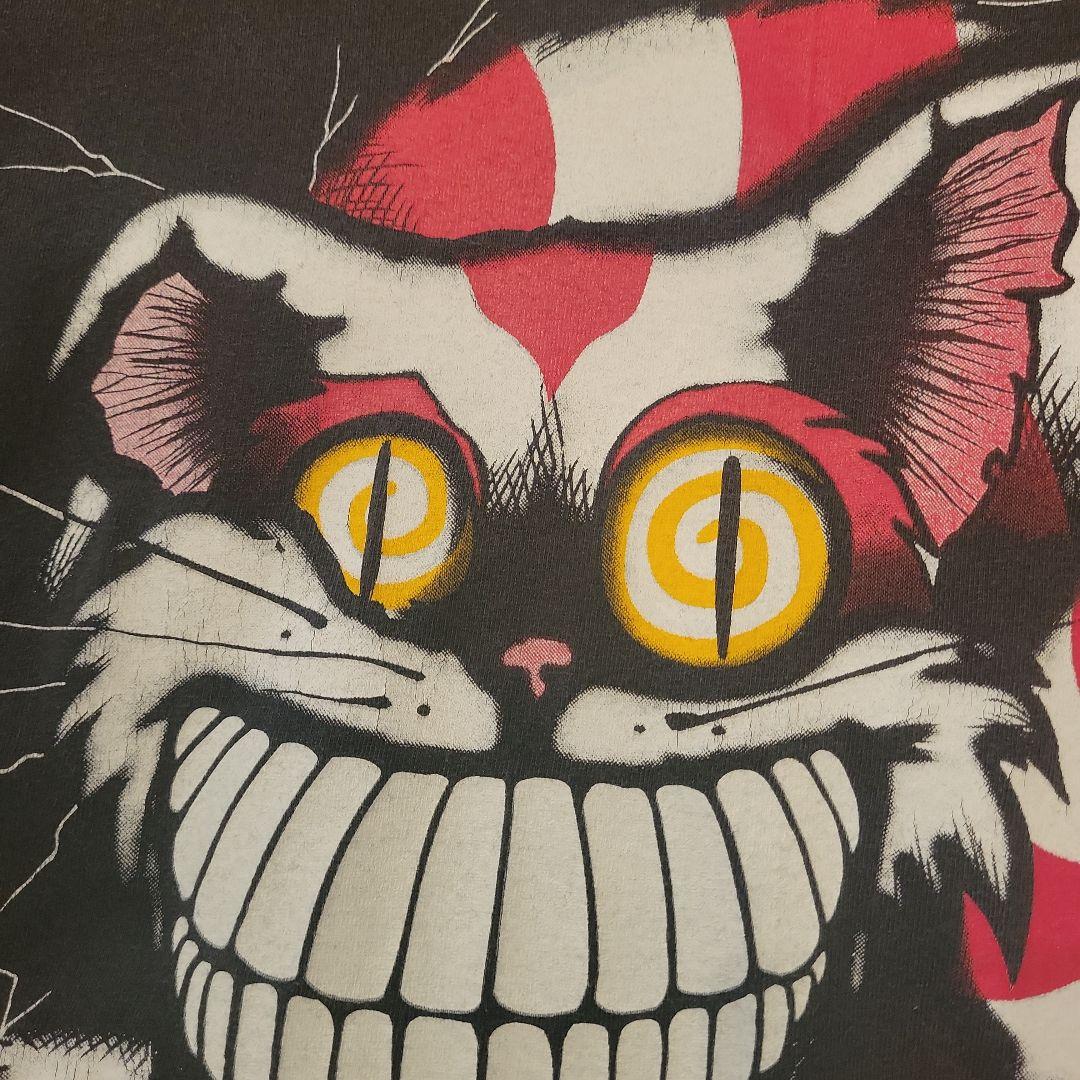 90s チェシャ猫Tシャツ 黒　不思議の国のアリス　M
