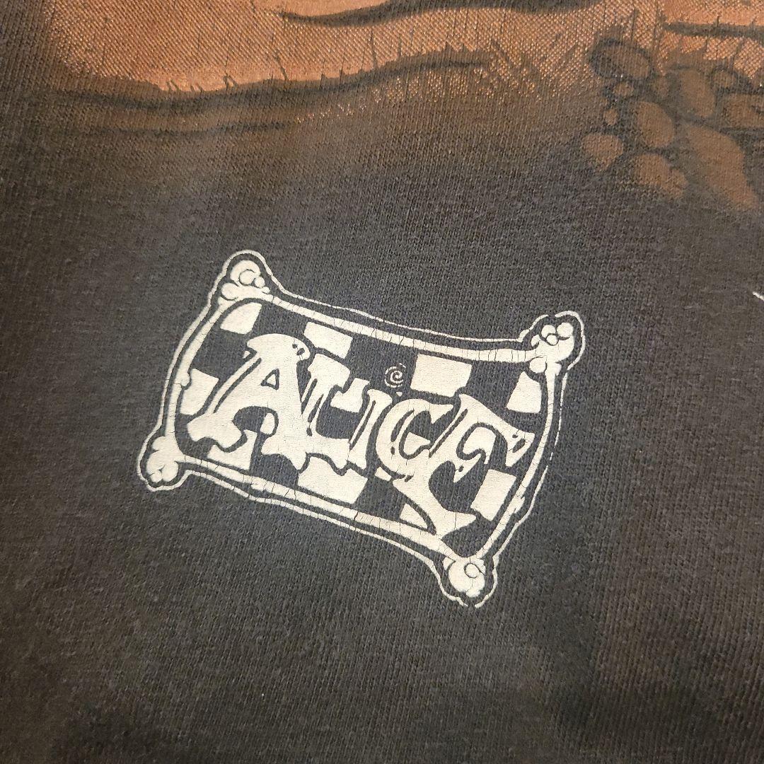 90s チェシャ猫Tシャツ 黒　不思議の国のアリス　M