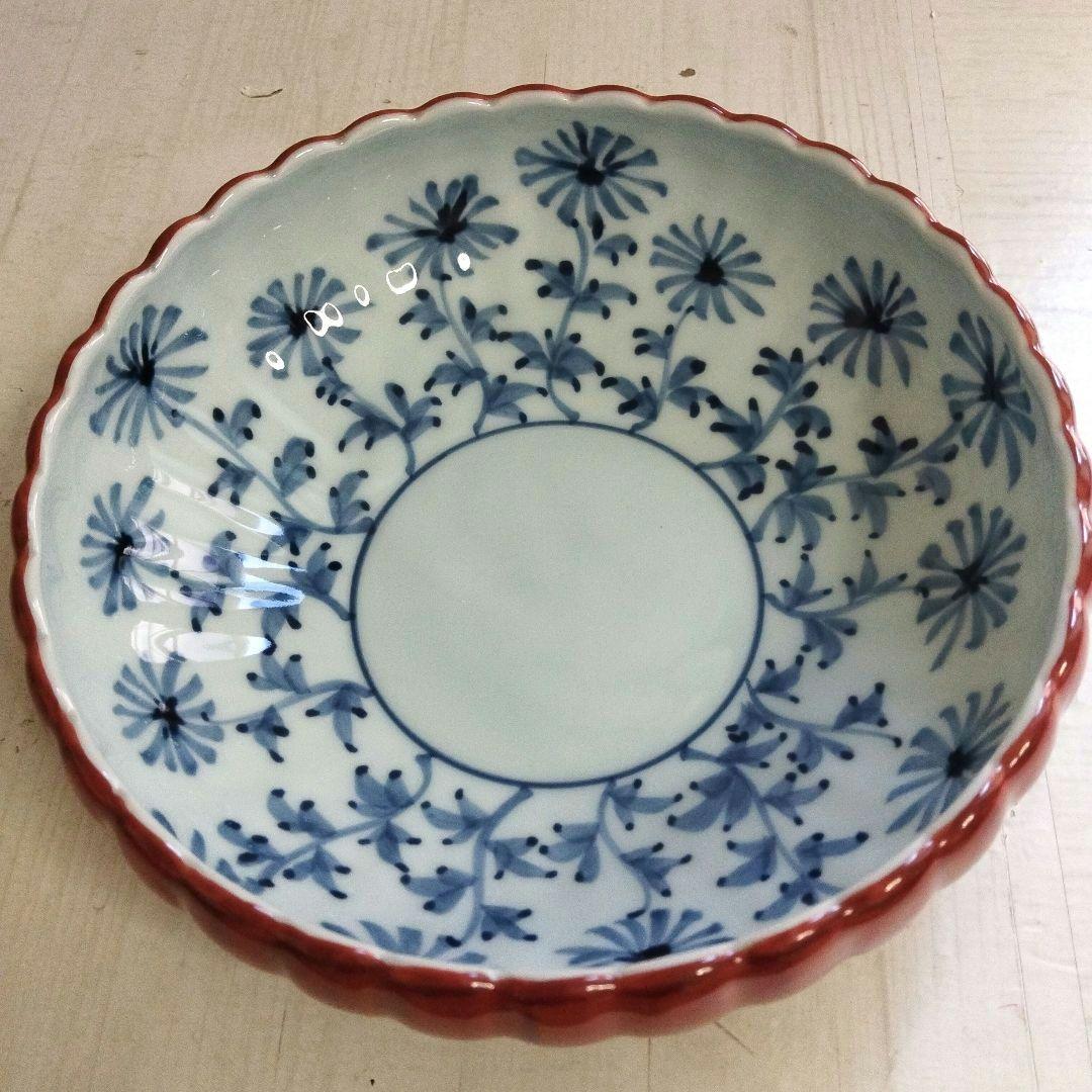 【木箱付】有田焼 源右衛門窯 朱泥 菊形 小鉢 和食器 高級磁器 陶芸美品