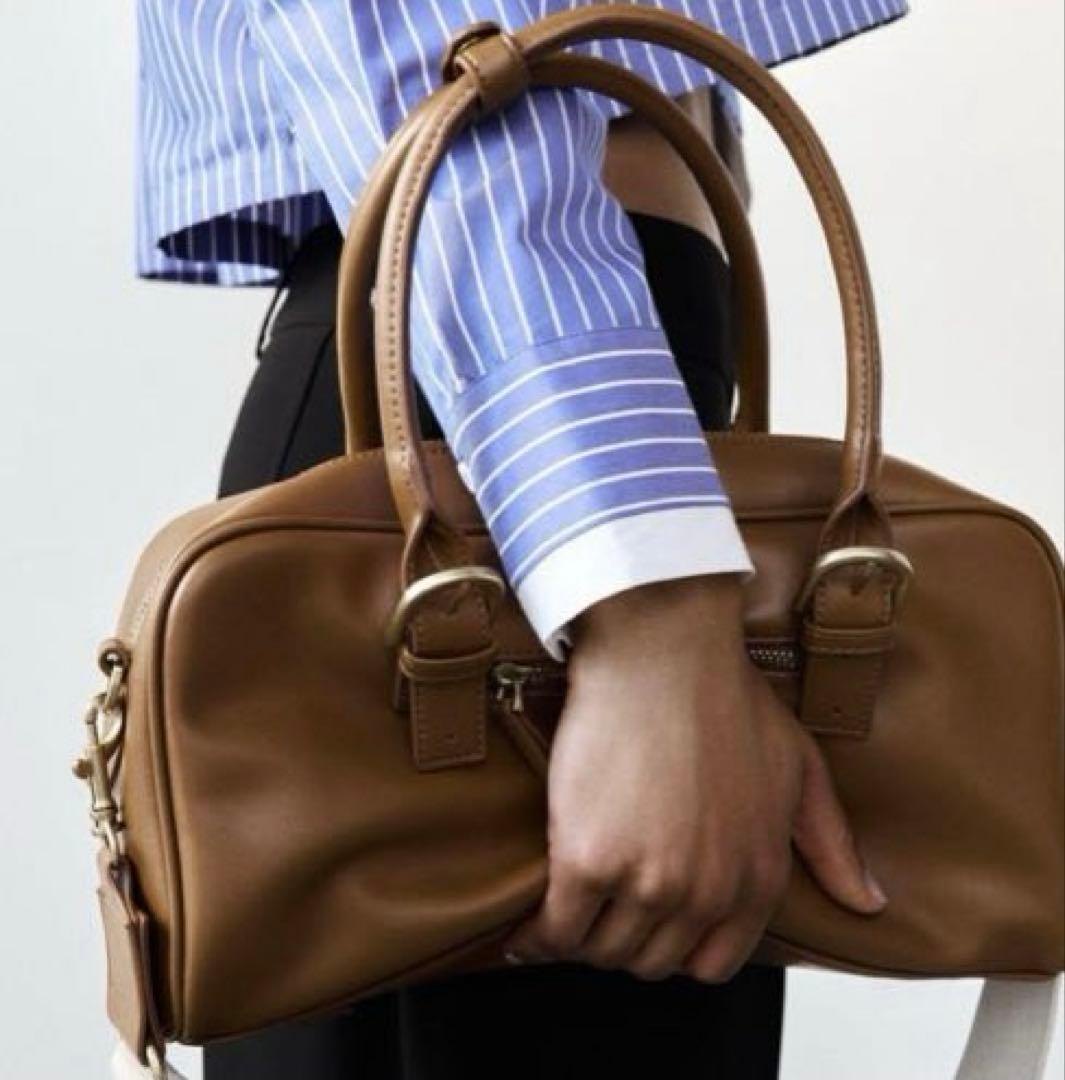 【完売品】ZARA ジッパーボストンバッグ　ブラウン レザー　新品未使用