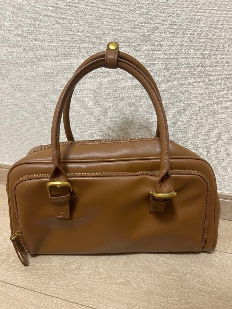 【完売品】ZARA ジッパーボストンバッグ　ブラウン レザー　新品未使用