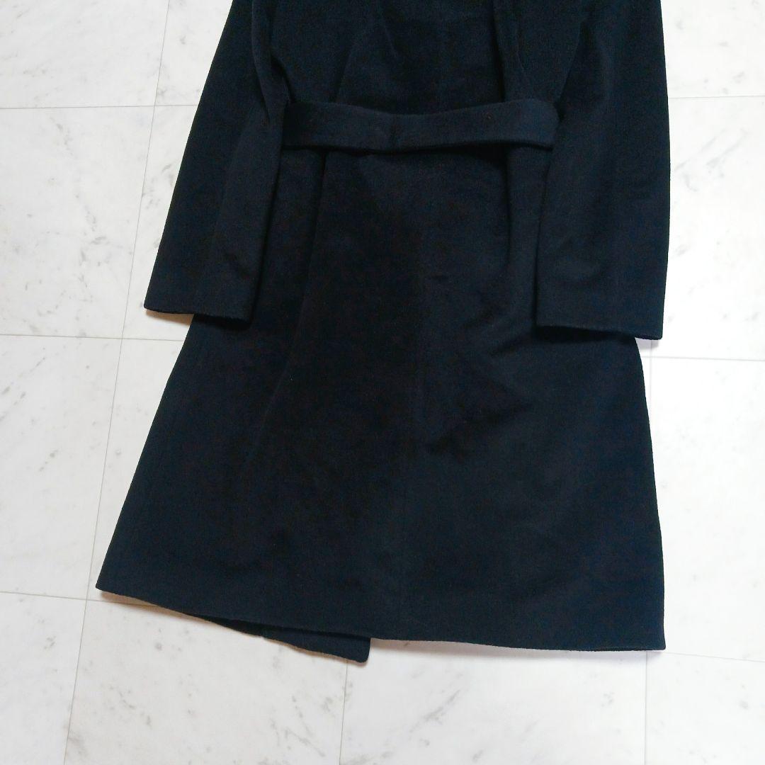 アンタイトル　ノーカラー　ロングコート　ベルト付　ブラック　L　美品
