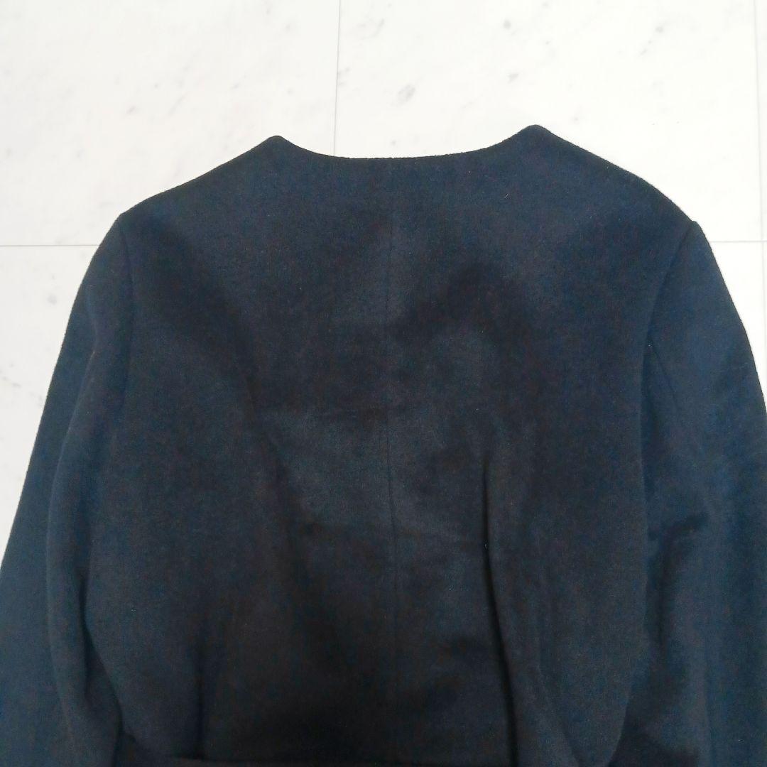 アンタイトル　ノーカラー　ロングコート　ベルト付　ブラック　L　美品