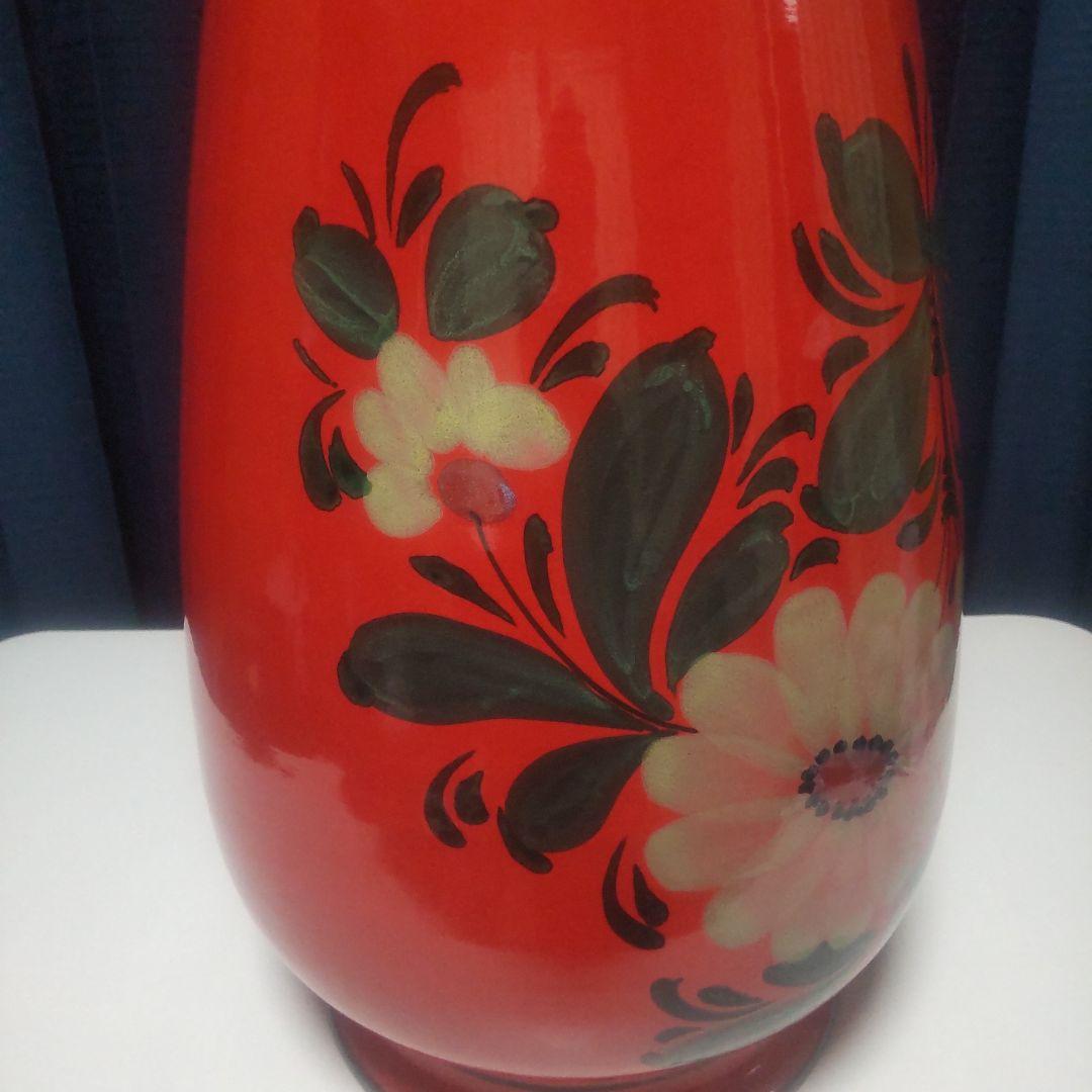 美品 イタリア製 陶器 傘立て　イタリア製　レッド 花模様 ヒマワリ