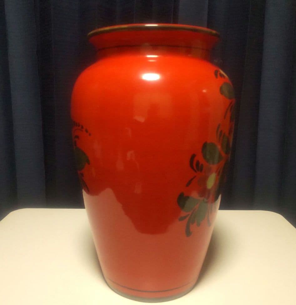 美品 イタリア製 陶器 傘立て　イタリア製　レッド 花模様 ヒマワリ