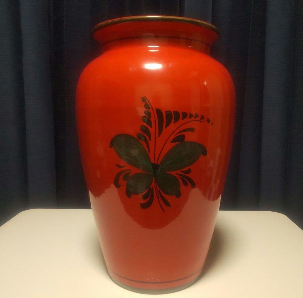 美品 イタリア製 陶器 傘立て　イタリア製　レッド 花模様 ヒマワリ