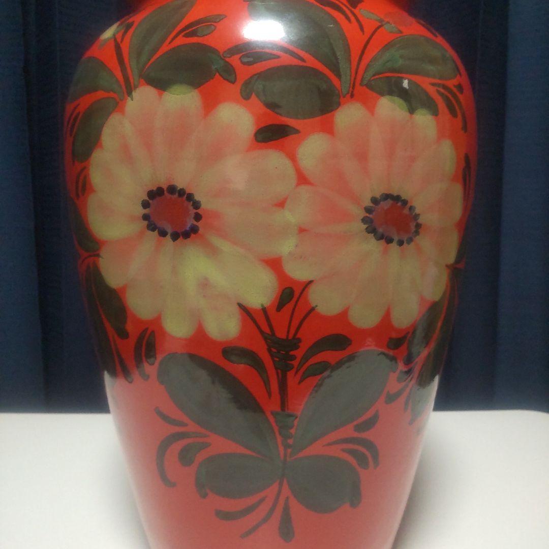 美品 イタリア製 陶器 傘立て　イタリア製　レッド 花模様 ヒマワリ