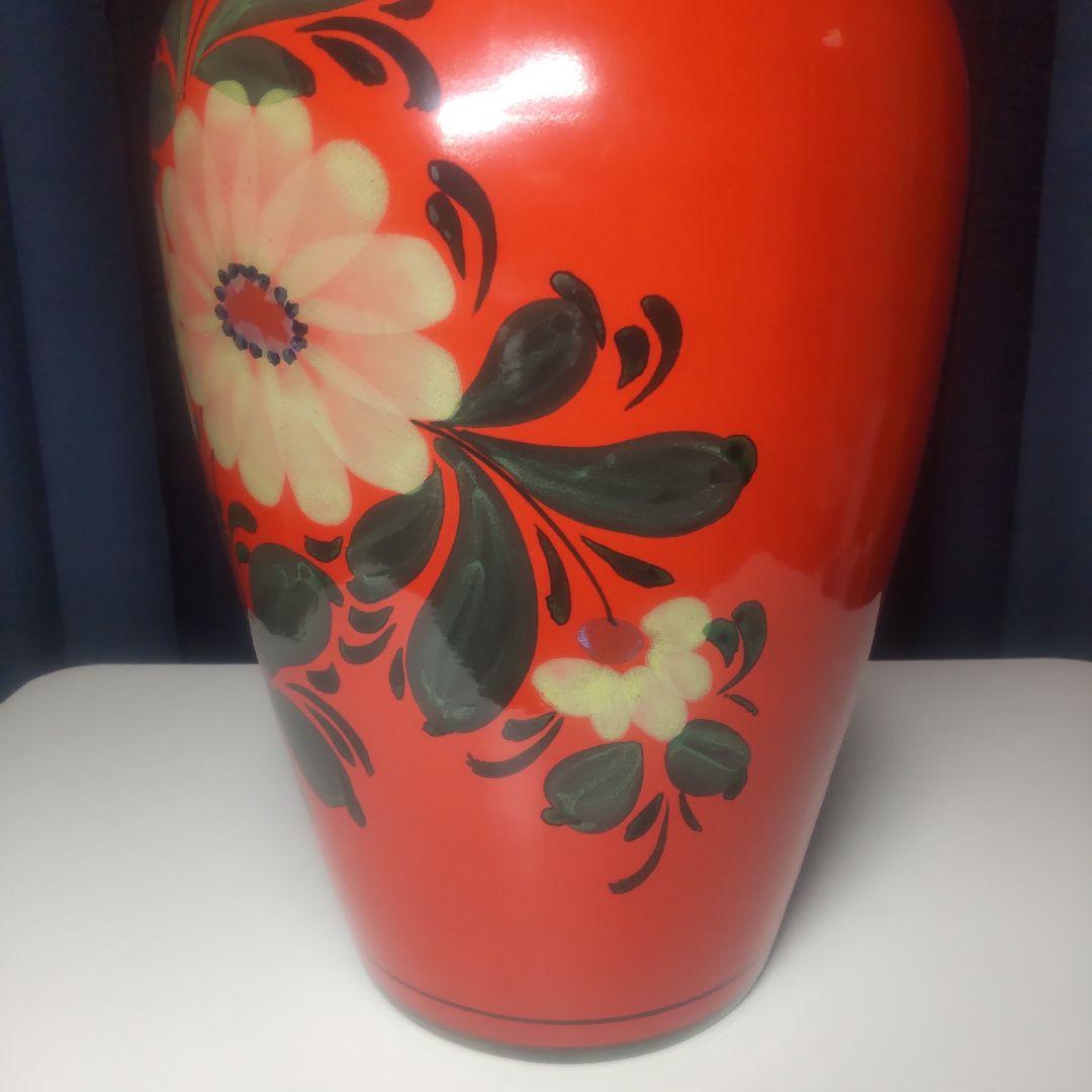 美品 イタリア製 陶器 傘立て　イタリア製　レッド 花模様 ヒマワリ
