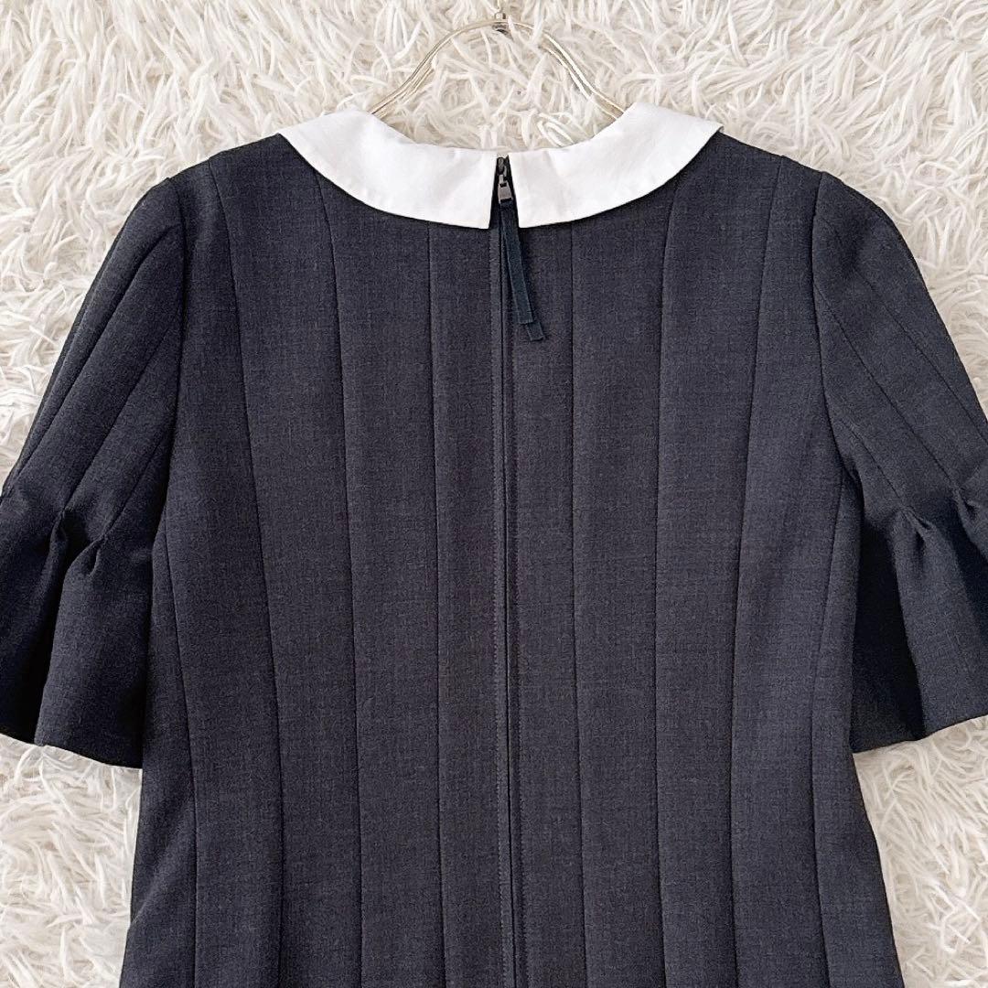 美品✨フォクシー 白襟 袖口フリルプリーツ ワンピース ウール グレー 38