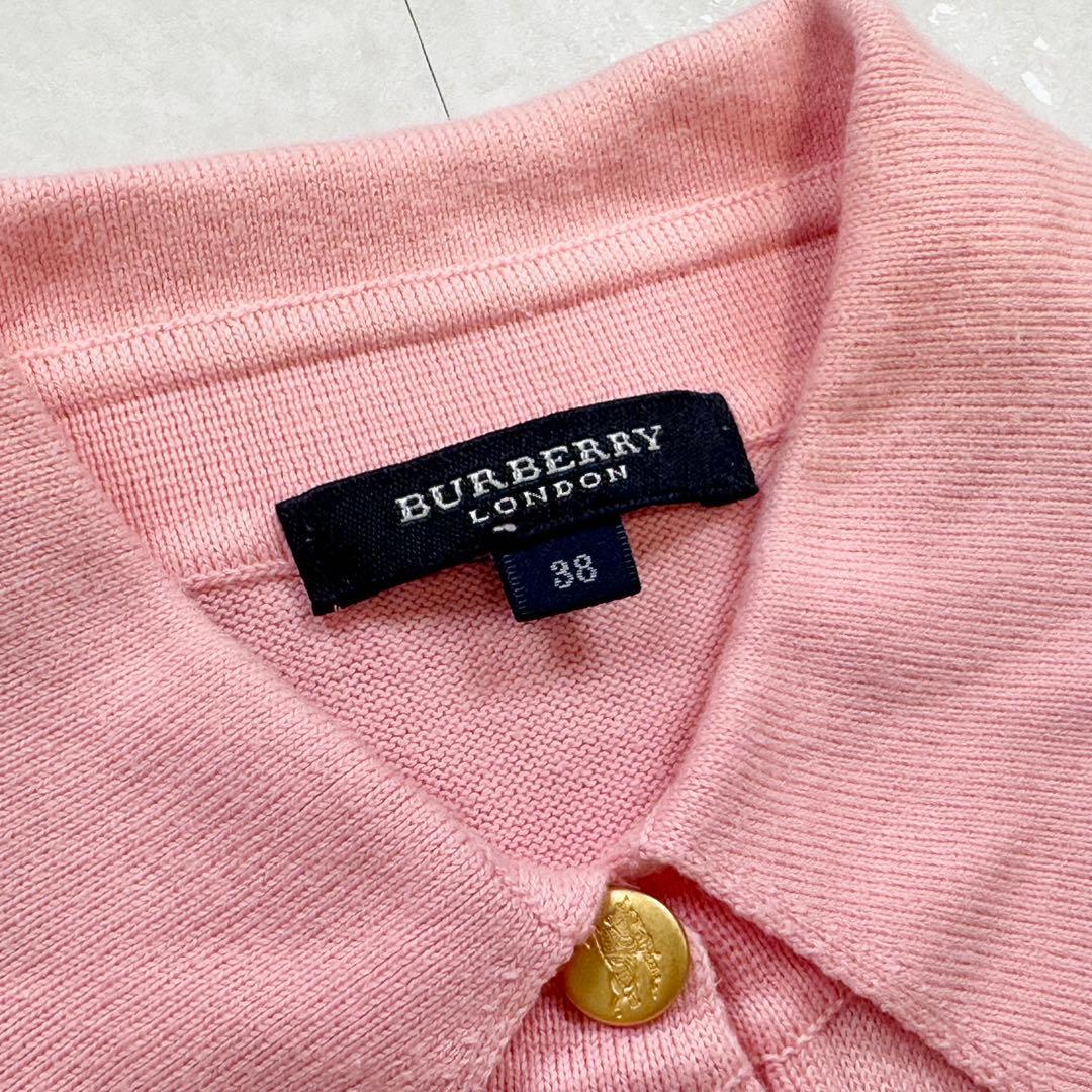 【美品】BURBERRY 金ボタン コットンニットポロシャツ ピンク 38