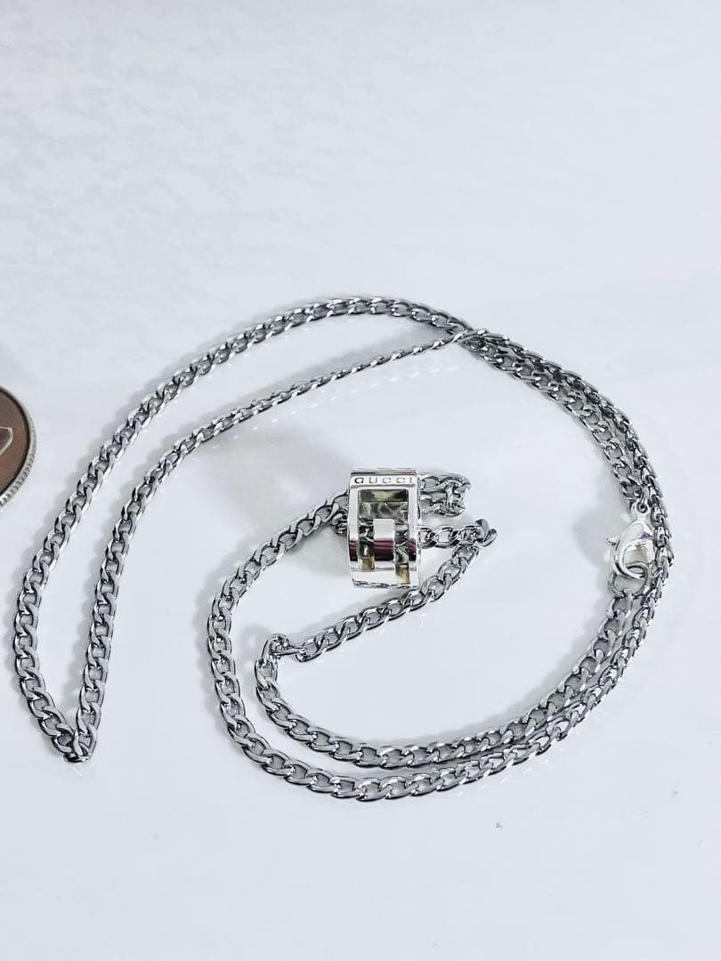 【超美品】GUCCI ネックレス トップSV925＋社外喜平チェーン 男女兼用