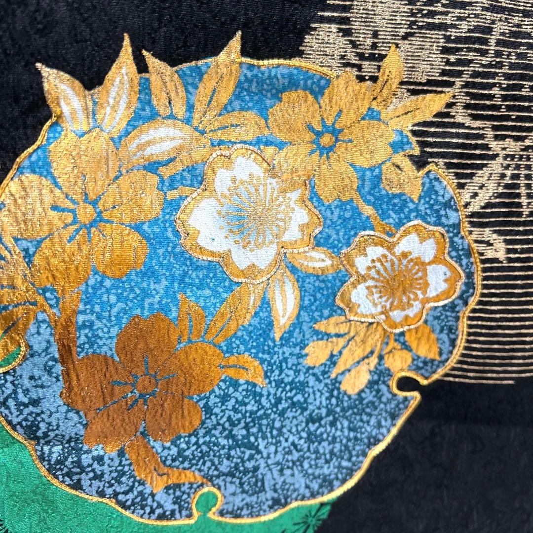 振袖　金駒刺繍　金彩　雪輪紋　枝垂れ桜　黒　成人式　晴れの日　着物　053a d
