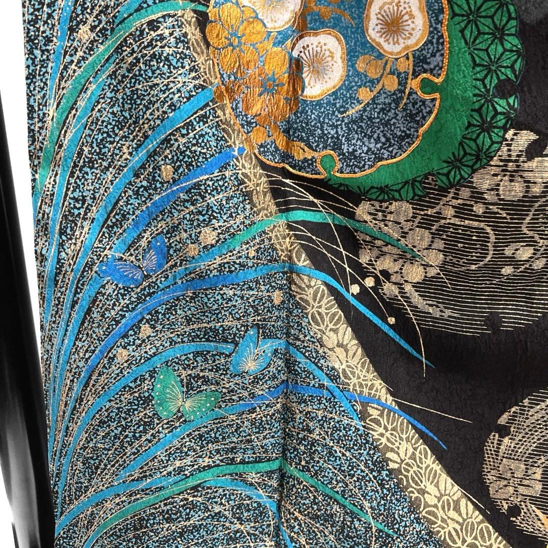 振袖　金駒刺繍　金彩　雪輪紋　枝垂れ桜　黒　成人式　晴れの日　着物　053a d