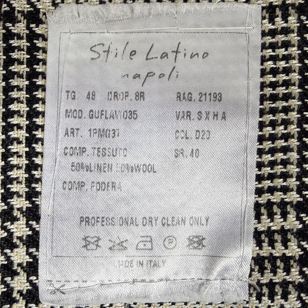 J5132美品スティレラティーノ リネン混グレンプレイド柄ジャケット グレー48