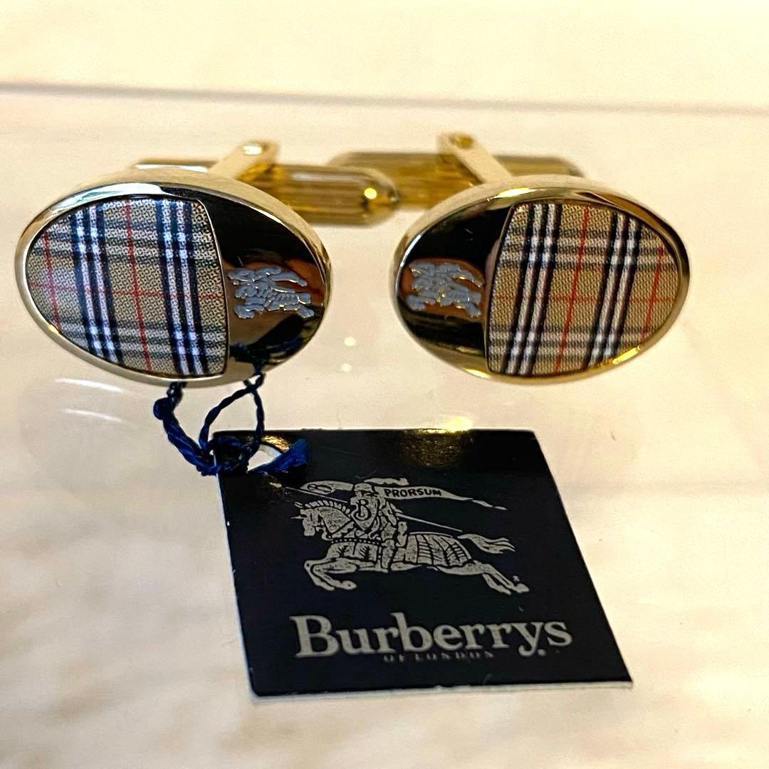 未使用品【Burberrys】バーバリー ゴールドカラー ノバチェック カフス