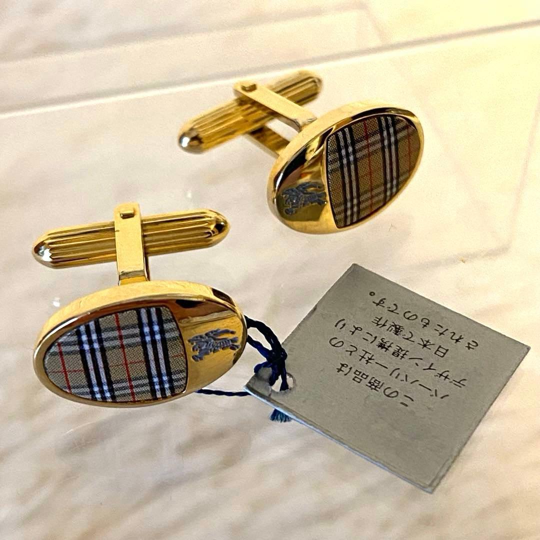 未使用品【Burberrys】バーバリー ゴールドカラー ノバチェック カフス