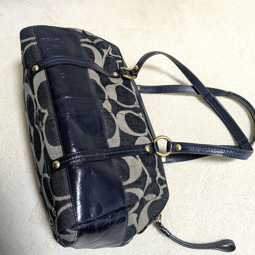 COACH　ミニボストン　シグネチャー　 キャンバス　ネイビー y2k