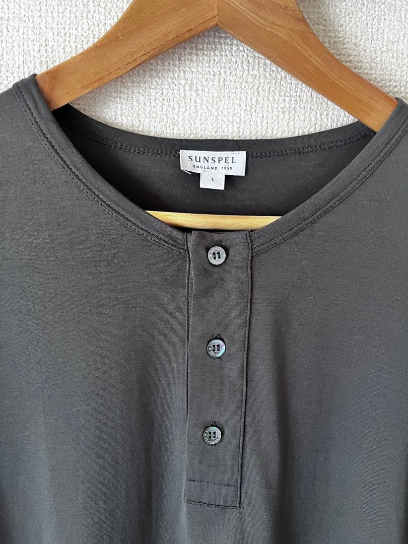【未使用タグ付】sunspel サンスペル ヘンリーネック Tシャツ Lサイズ