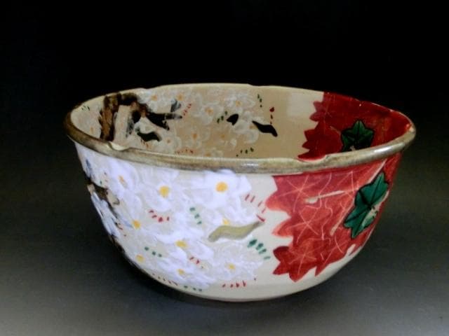 菓子鉢■京焼「晴香造」透かし 桜 紅葉 春秋 菓子器 古美術 時代物 骨董品■