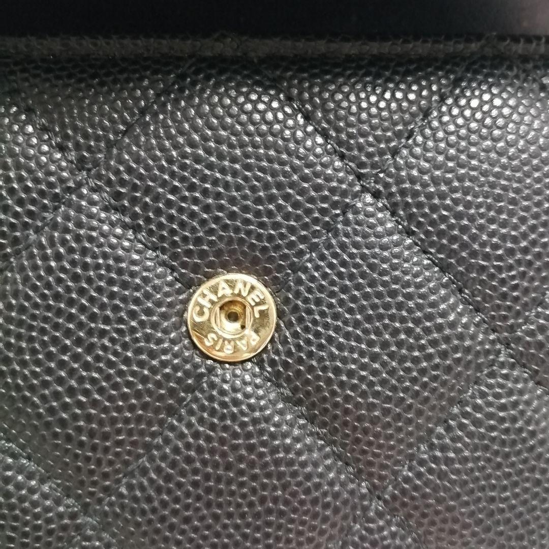 CHANEL CCフィリグリー キャビアスキン　三つ折り財布　黒