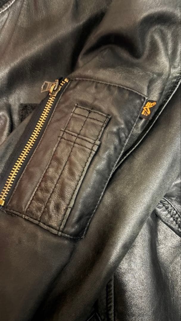 アルファ レザー製 MA-1 シープ ボンバージャケット サイズ:XL