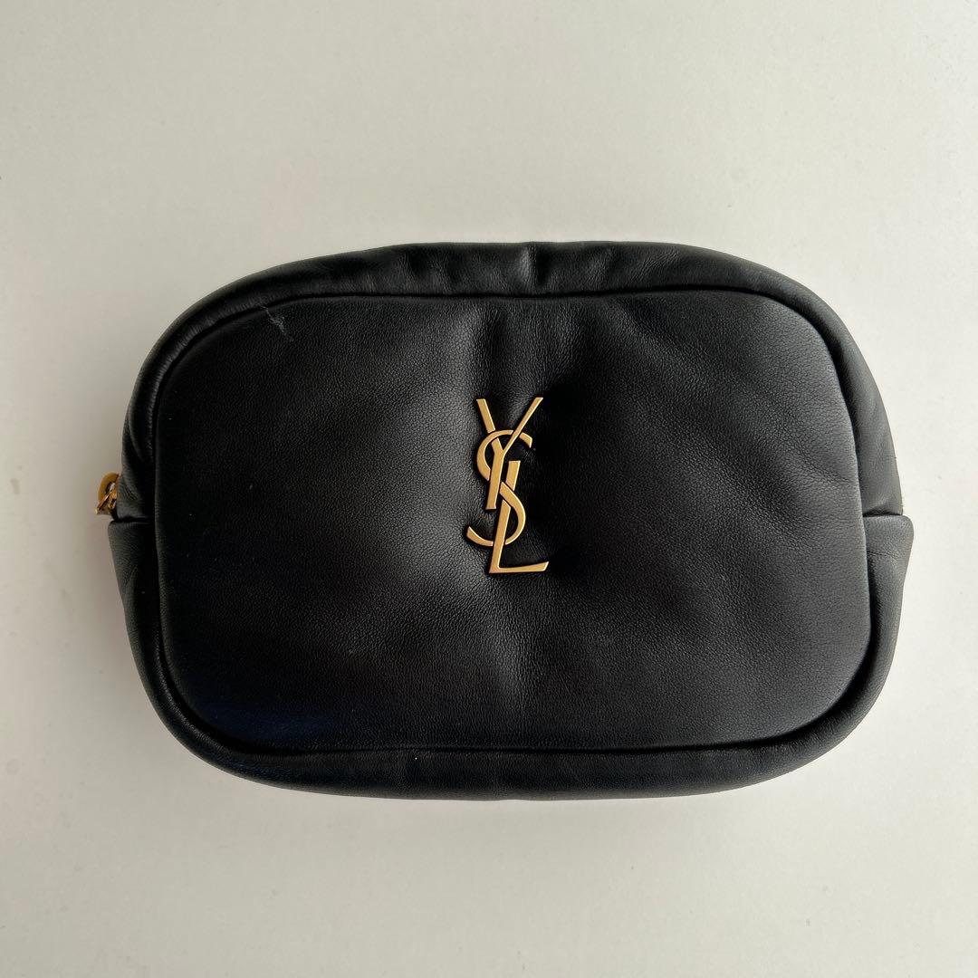 YSL 三つ折り財布 ライトベージュ・ブラックポーチのセット