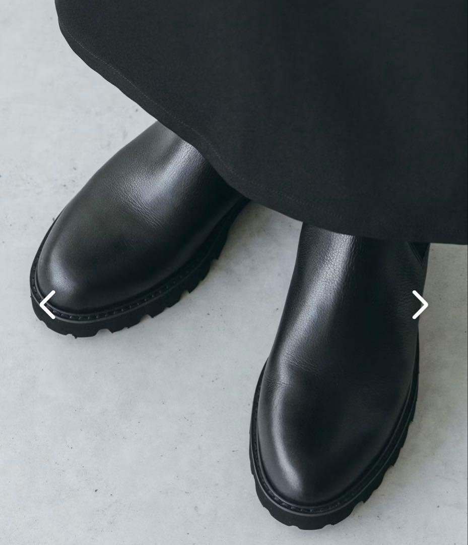 【未使用】こだわりソールのサイドゴアブーツ 牛革 ブラック / 24.5cm