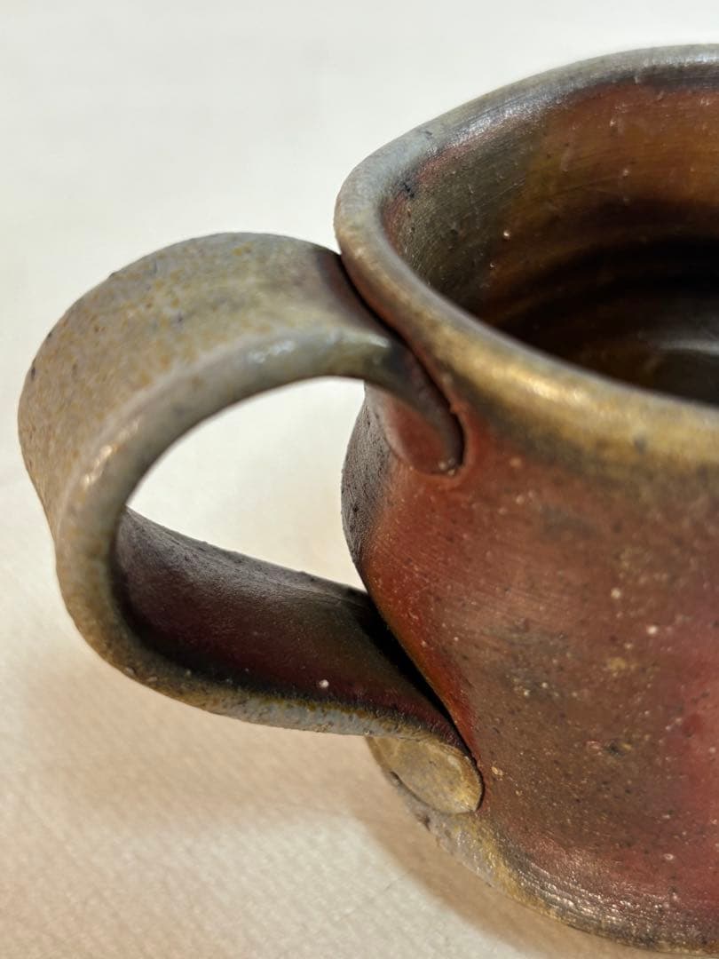 備前焼　コーヒー碗皿　陶印有り