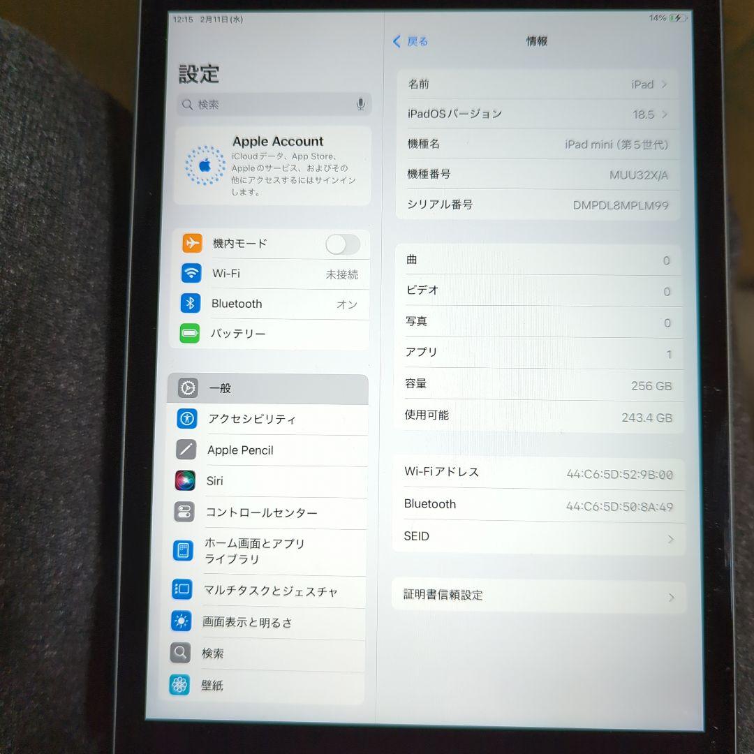 P*n様 Apple iPad mini(第５世代) Wi-Fi256GBスペー