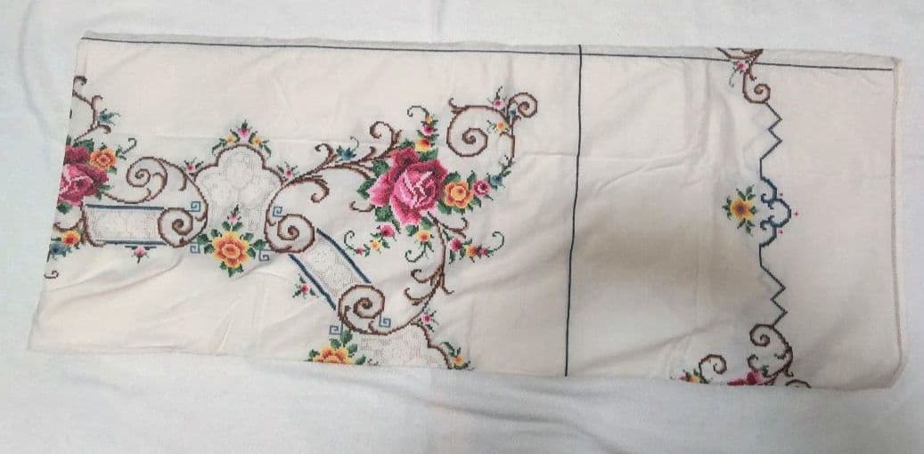 フランスアンティークレース 刺繍 テーブルクロス ベッドカバー ヴィンテージ