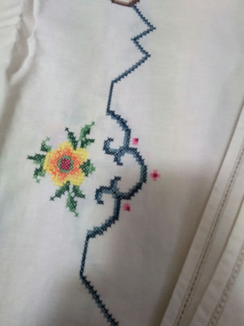 フランスアンティークレース 刺繍 テーブルクロス ベッドカバー ヴィンテージ