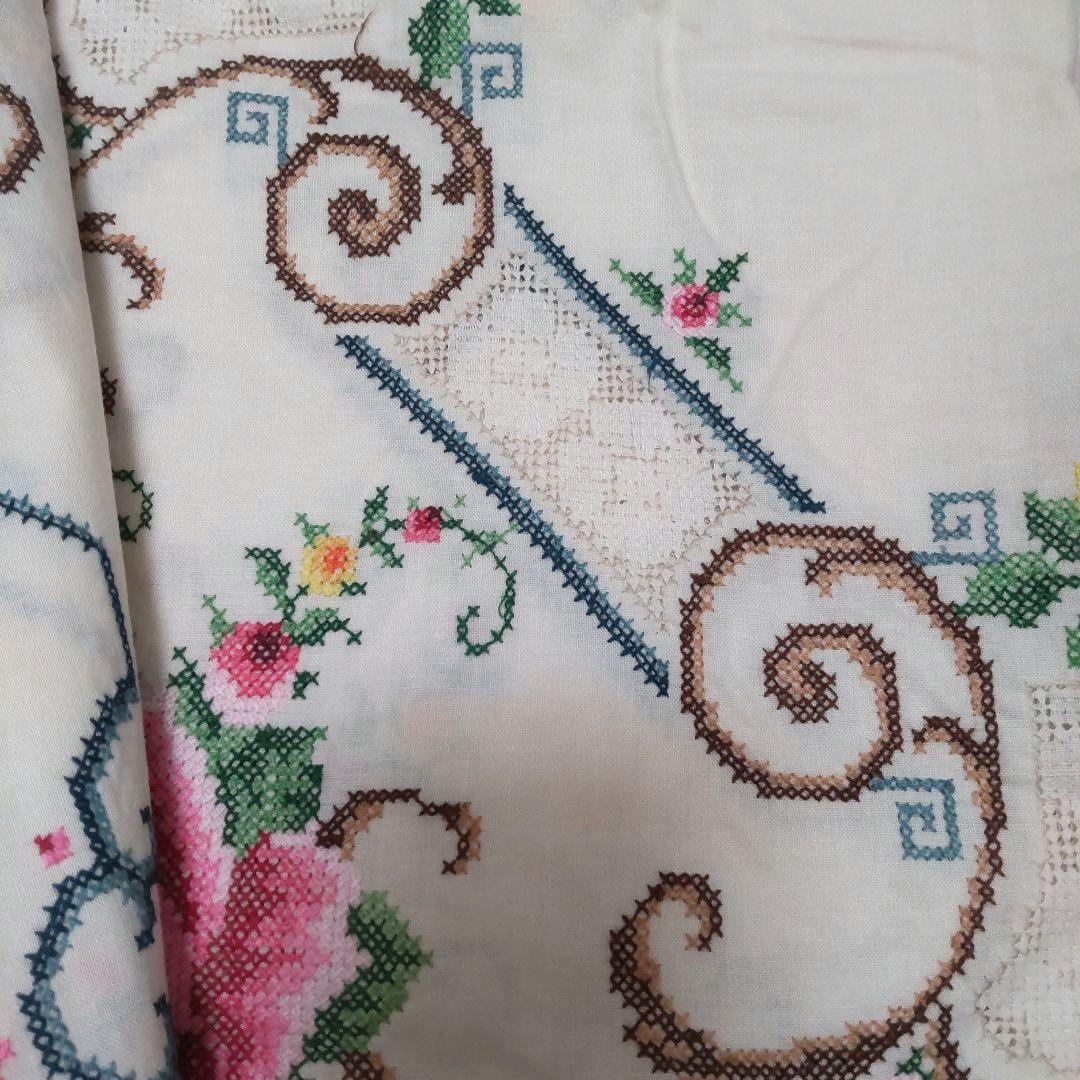 フランスアンティークレース 刺繍 テーブルクロス ベッドカバー ヴィンテージ