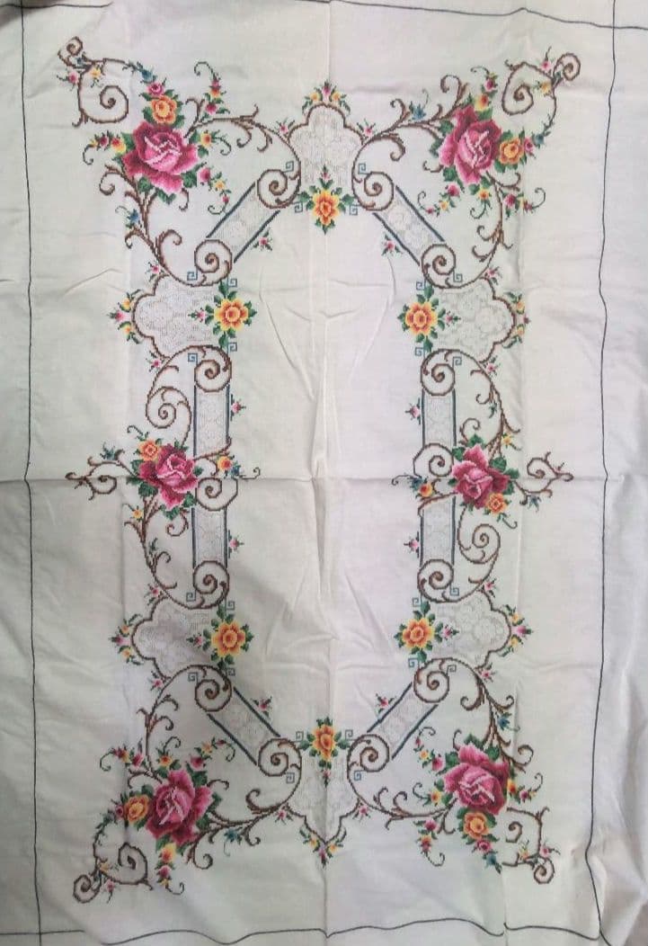 フランスアンティークレース 刺繍 テーブルクロス ベッドカバー ヴィンテージ