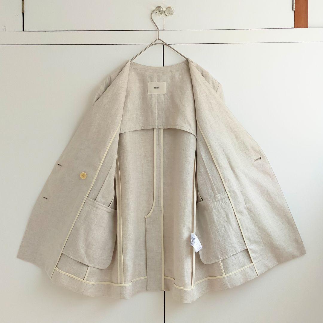 イエナ　IENA　フレンチ　リネン　ダブル　ブレスト　ジャケット　ノーカラー