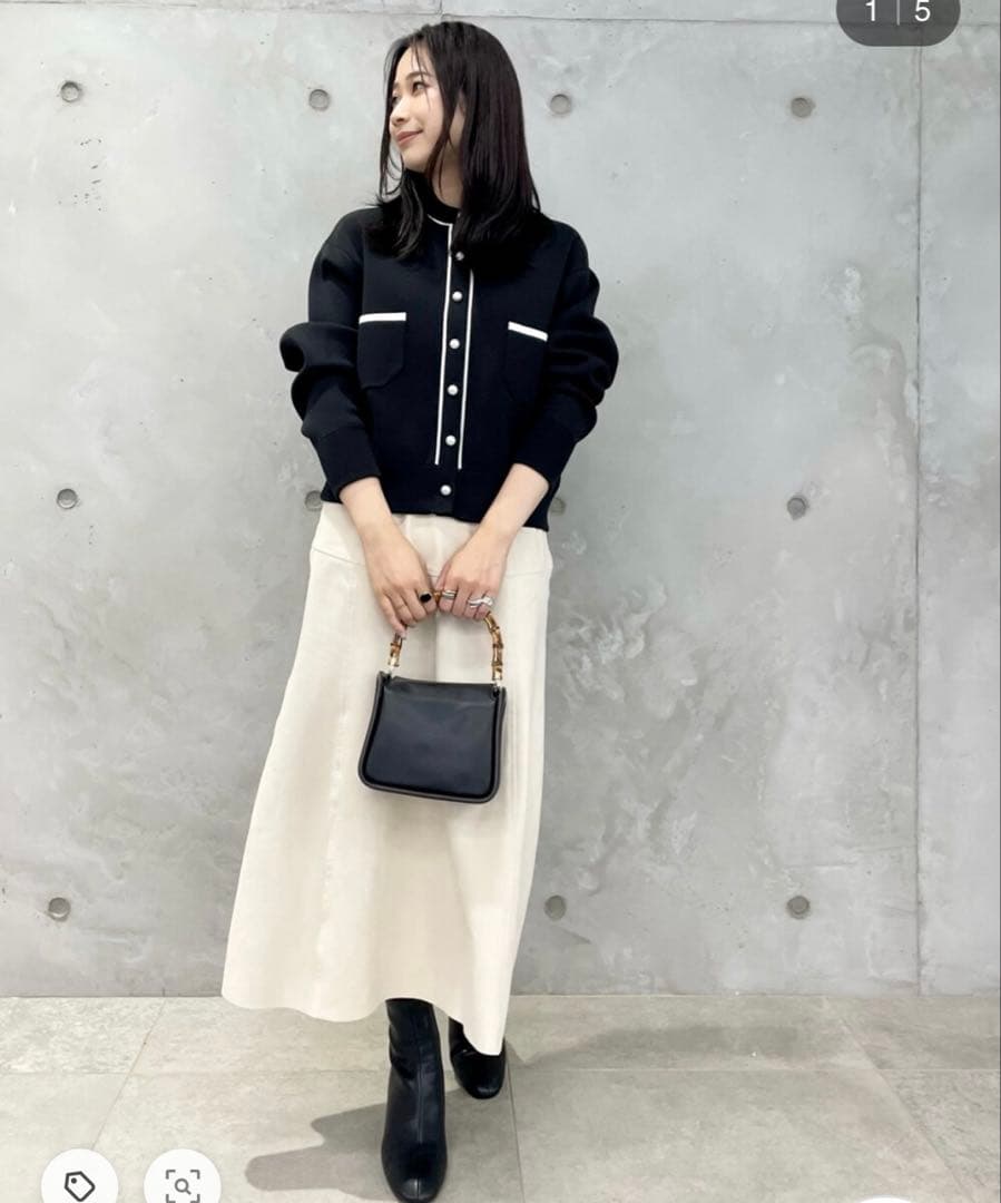 rope コットンアクリルパールボタンカーディガン