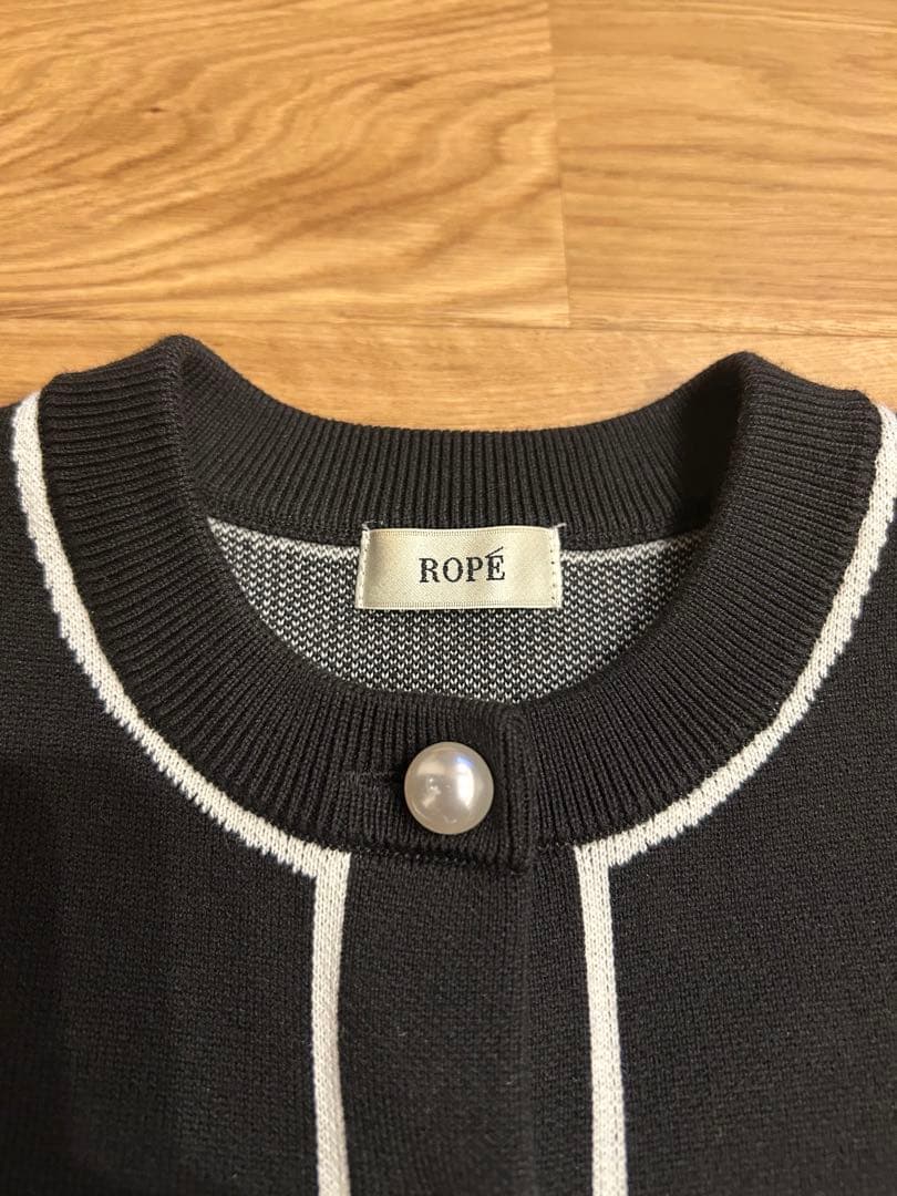 rope コットンアクリルパールボタンカーディガン