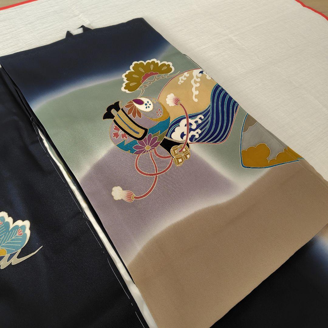 新品未使用 お宮参り 産着 男の子 正絹 濃紺